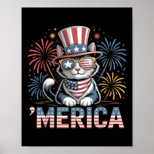 Cute Patriotic Cat ‘merica 4th Of July Memorial Da Poster