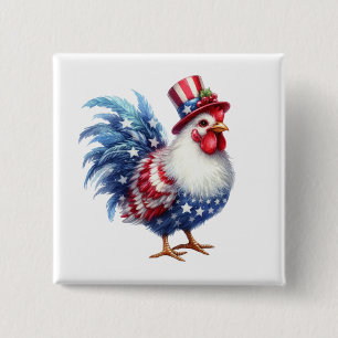 Cute Patriotic Chicken with American Flag Button