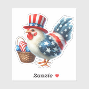 Cute Patriotic Chicken with American Flag Sticker