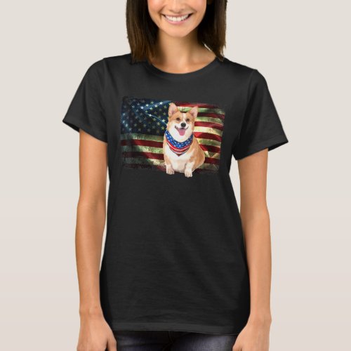 Cute Patriotic Corgi American Flag Dog Men Women T_Shirt