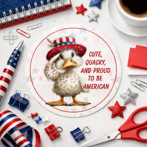 Cute Patriotic Duckling Salute 4th of July Design Classic Round Sticker