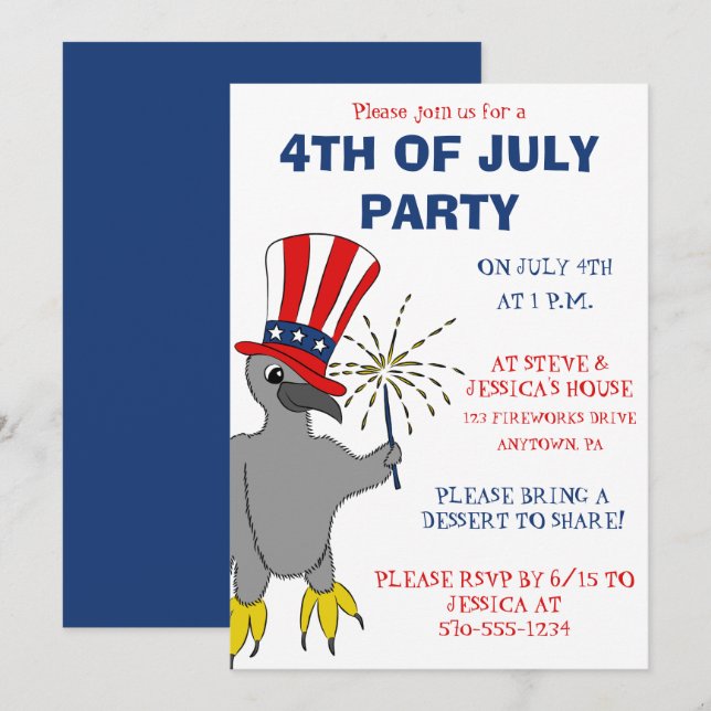 Cute Patriotic Eaglet Custom 4th of July Party Invitation (Front/Back)