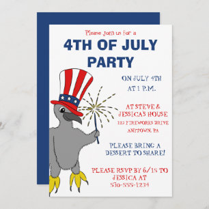 Cute Patriotic Eaglet Custom 4th of July Party Invitation