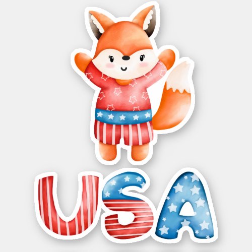 Cute Patriotic Fox Custom Cut Sticker