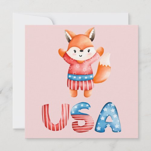 Cute Patriotic Fox Flat Greeting Card