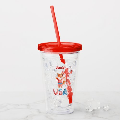 Cute Patriotic Fox Personalized Acrylic Tumbler