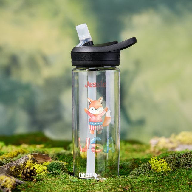 Cute Patriotic Fox Personalized Water Bottle (Outdoor)