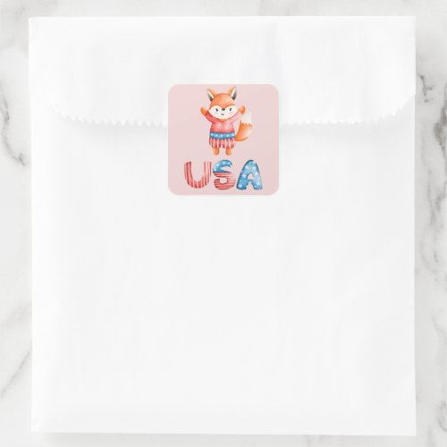 Cute Patriotic Fox   Square Sticker