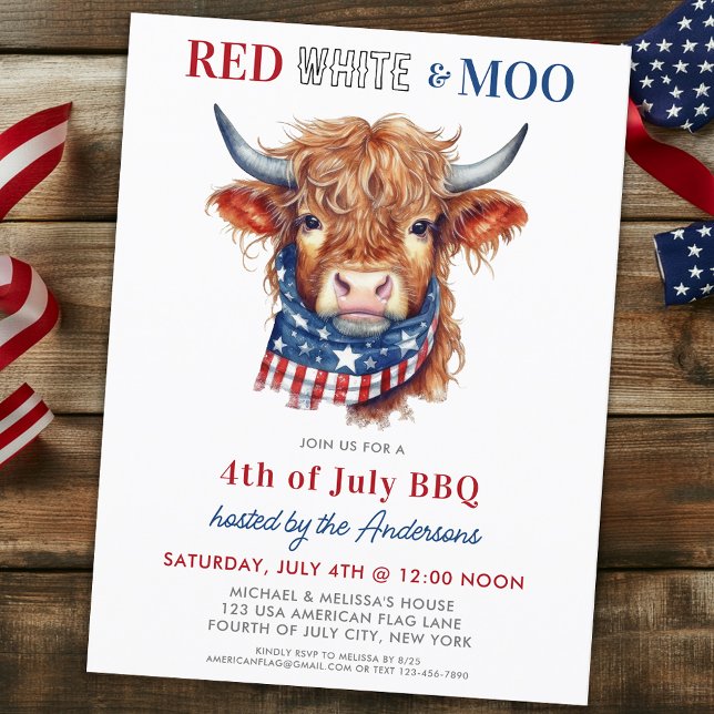 Cute Patriotic Highland Cow 4th Of July Party  Postcard (Creator Uploaded)
