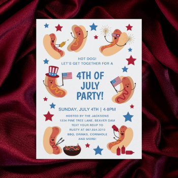 Cute Patriotic Hot Dog 4th Of July Invitation by BahHumbugDesigns at Zazzle