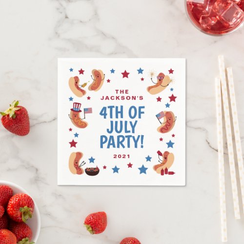 Cute Patriotic Hot Dog 4th of July Paper Napkin