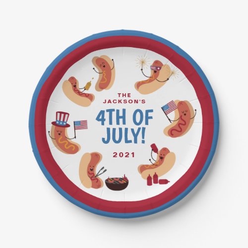 Cute Patriotic Hot Dog 4th of July Paper Plates