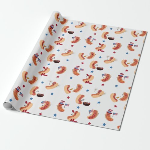 Cute Patriotic Hot Dog 4th of July  Wrapping Paper