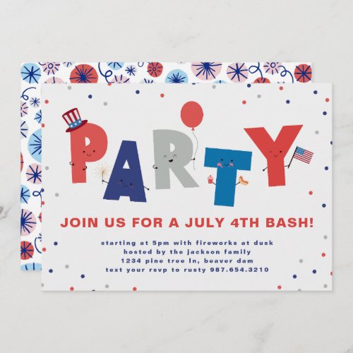 Cute Patriotic July 4th Party Invitation
