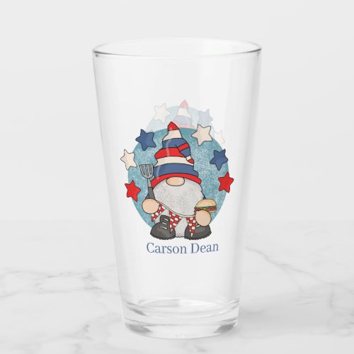 cute Patriotic July Fourth gnome add name Glass