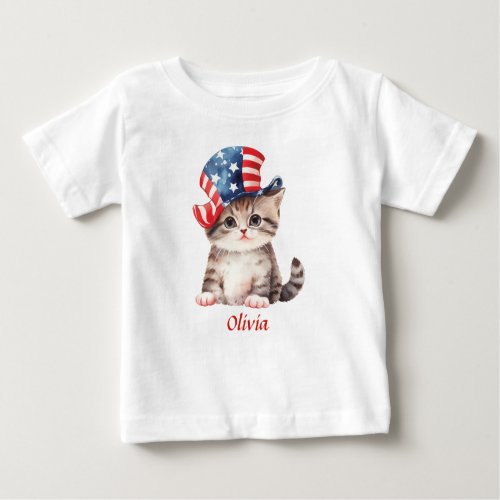 Cute Patriotic Kitten 4th of July Girl Baby T_Shirt