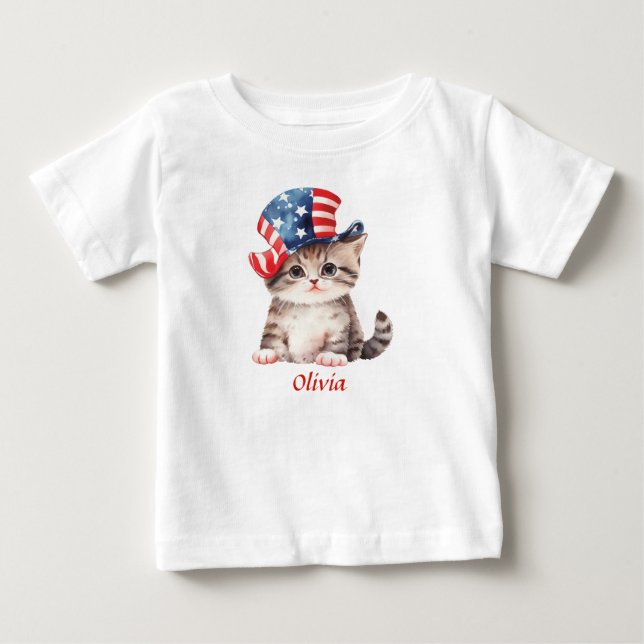 Cute Patriotic Kitten 4th of July Girl Baby T-Shirt (Front)