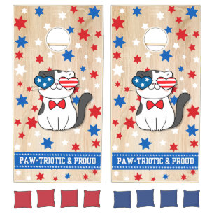 Cute Patriotic Kitty, Red, White & Blue Cat Cornhole Set