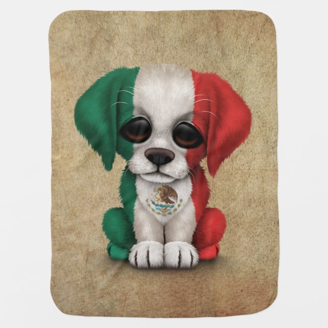 Cute Patriotic Mexican Flag Puppy Dog, Rough Swaddle Blanket (Front)