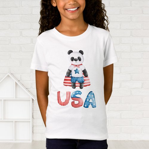 Cute Patriotic Panda Superhero T_Shirt