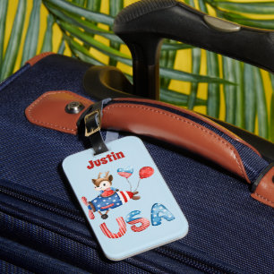 Cute Patriotic Pilot Deer Personalized Luggage Tag