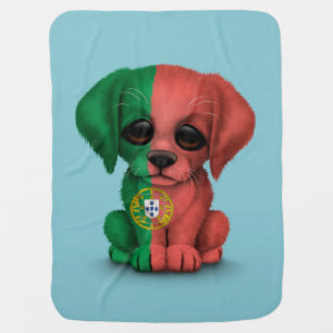 Cute Patriotic Portuguese Flag Puppy Dog, Blue Baby Blanket