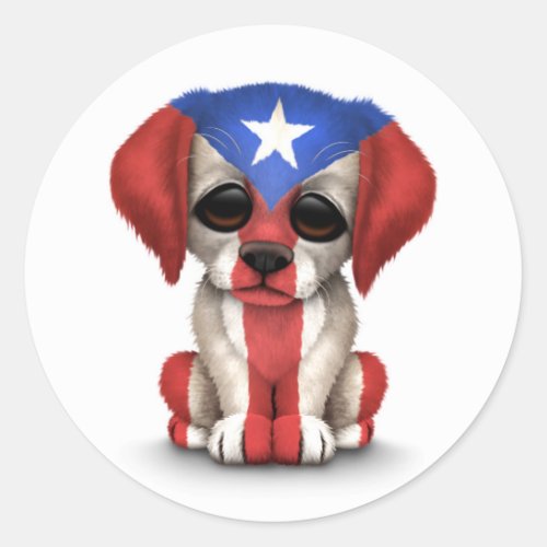 Cute Patriotic Puerto Rico Flag Puppy Dog White Classic Round Sticker