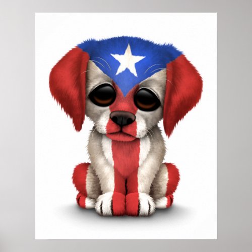 Cute Patriotic Puerto Rico Flag Puppy Dog White Poster