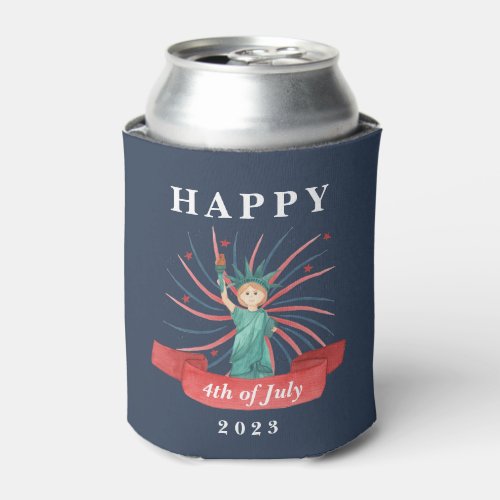 Cute Patriotic Red White And Blue 4th of July Can Cooler