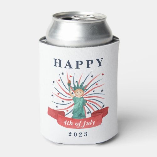 Cute Patriotic Red White And Blue 4th of July Can Cooler
