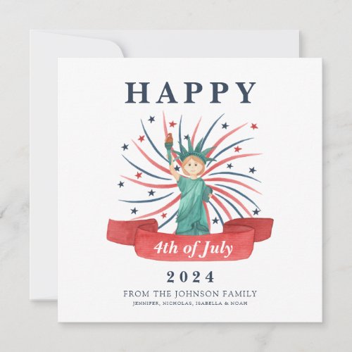 Cute Patriotic Red White And Blue 4th of July Holiday Card