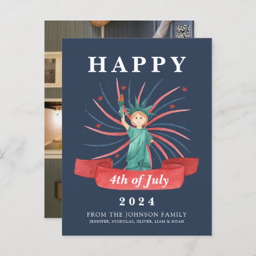 Cute Patriotic Red White And Blue 4th of July Holiday Postcard