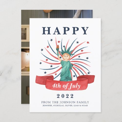 Cute Patriotic Red White And Blue 4th of July Holiday Postcard