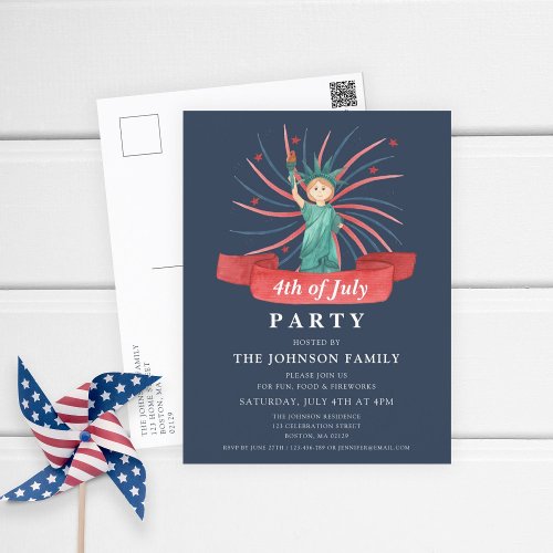 Cute Patriotic Red White And Blue 4th of July Holiday Postcard