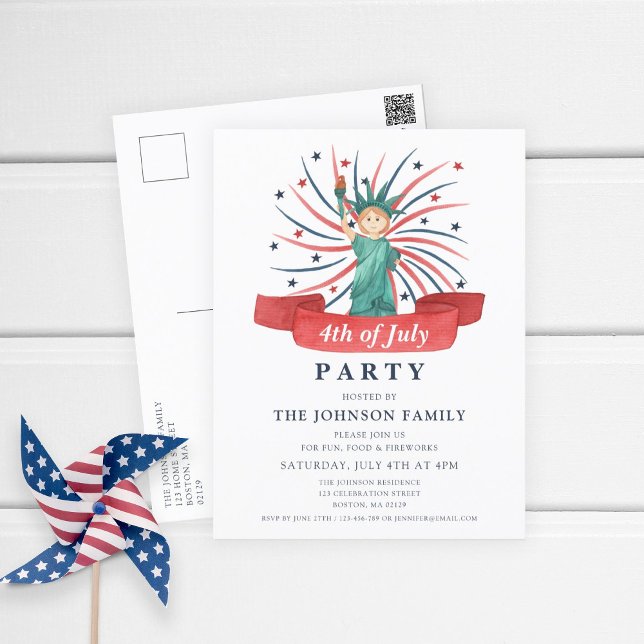 Cute Patriotic Red White And Blue 4th of July Holiday Postcard (Cute Patriotic Statue Of Liberty 4th Of July Holiday Postcard.)
