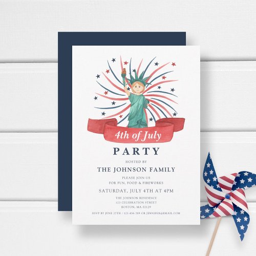 Cute Patriotic Red White And Blue 4th of July Invitation