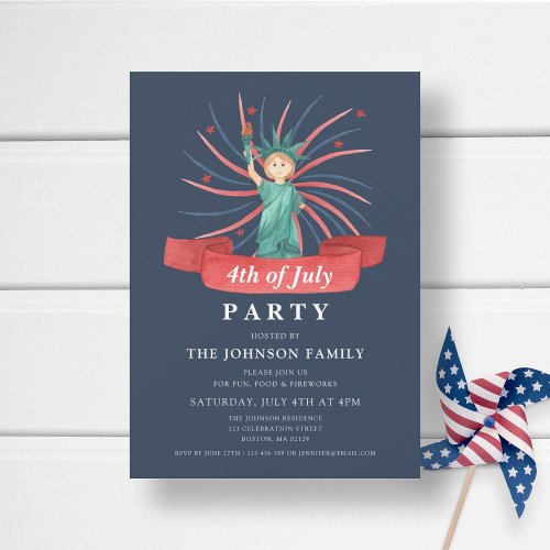 Cute Patriotic Red White And Blue 4th of July Invitation