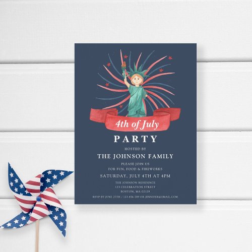 Cute Patriotic Red White And Blue 4th of July Invitation Postcard