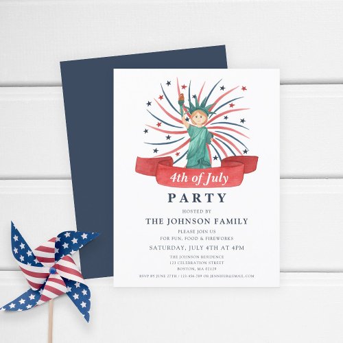Cute Patriotic Red White And Blue 4th of July Invitation Postcard