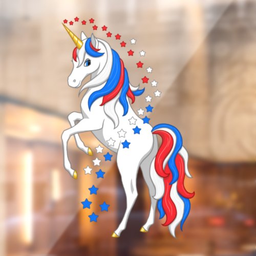 Cute Patriotic Red White Blue American Unicorn Window Cling