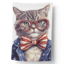 CUTE PATRIOTIC RED WHITE BLUE TABBY CAT