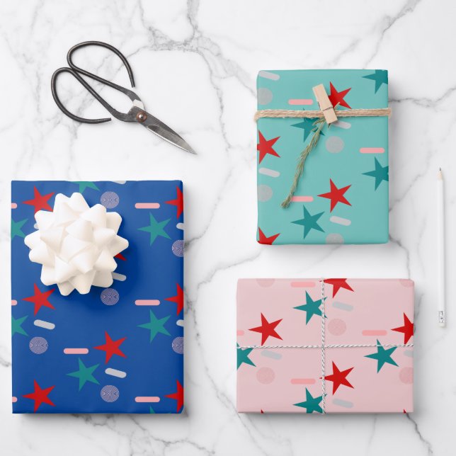 Cute Patriotic Sprinkles Stars Pattern  Wrapping Paper Sheets (Front)
