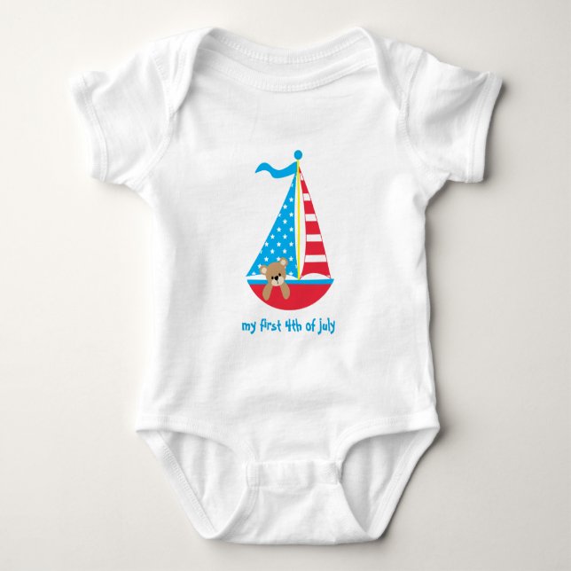 Cute Patriotic Teddy Bear Kids 4th of July T-shirt Baby Bodysuit (Front)