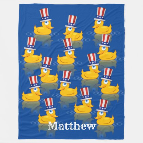 Cute Patriotic Uncle Sam Rubber Ducks In USA Hats Fleece Blanket