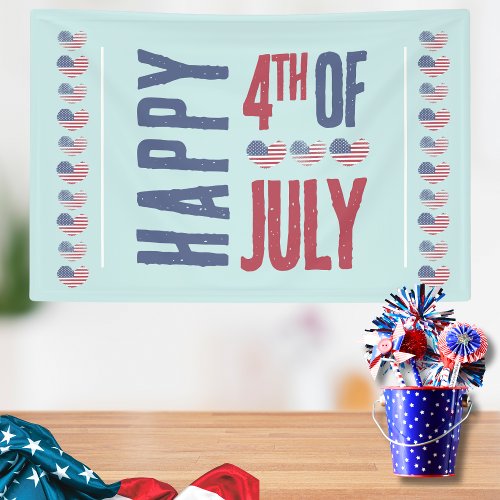 Cute Patriotic USA American Flag Heart 4th Of July Banner