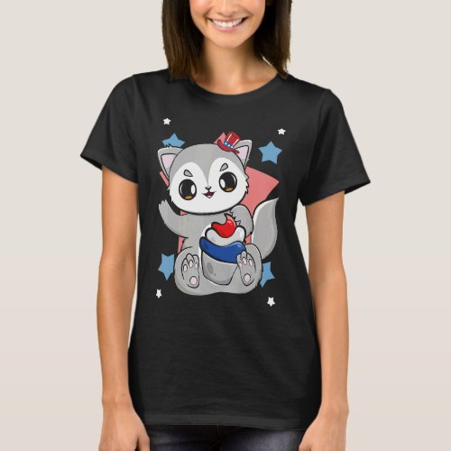 Cute Patriotic Wolf For 4th Of July Celebration T_Shirt