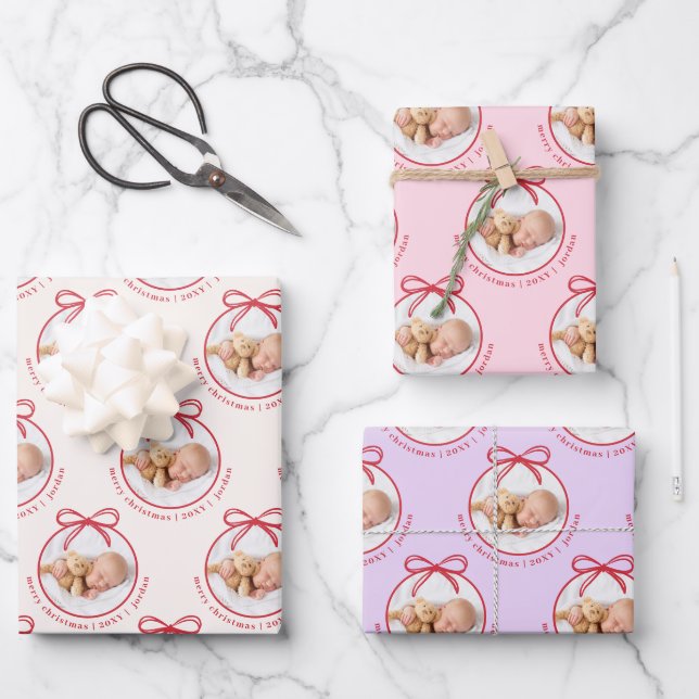 Cute Pattern Baby Girl Photo Christmas Wrapping Paper Sheets (Front)