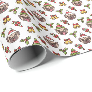 Cute Pattern Christmas Dog Breed Pug Wrapping Paper