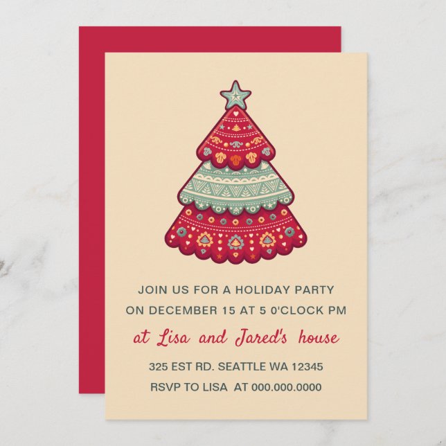 Cute Pattern Christmas Tree Holiday Party Invitation (Front/Back)
