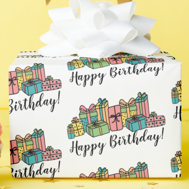 Cute Pattern Colorful Birthday Wrapping Paper (Fun Classic Modern Pattern Colorful Birthday Wrapping Paper)